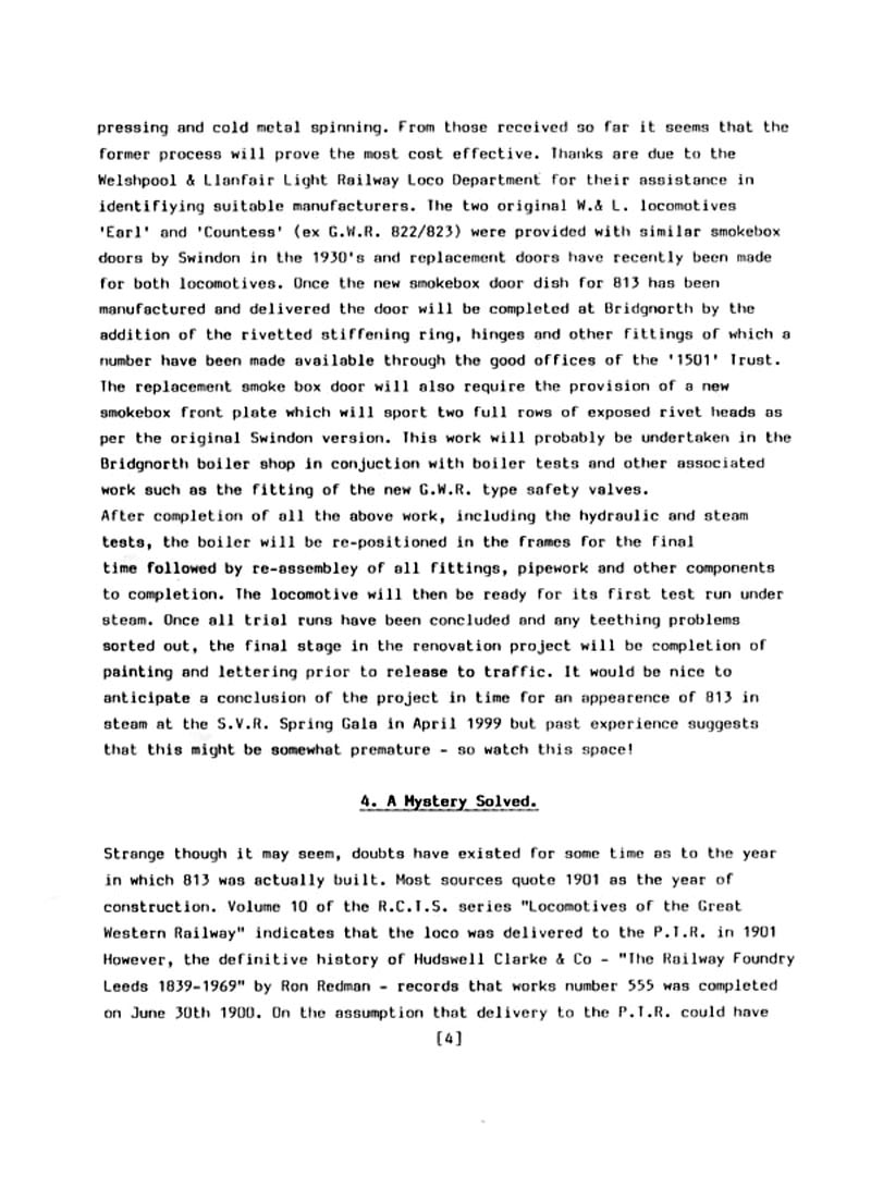 GWR 813 Fund Winter 1998 Newsletter.