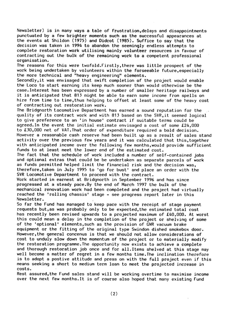 GWR 813 Fund Winter 1998 Newsletter.