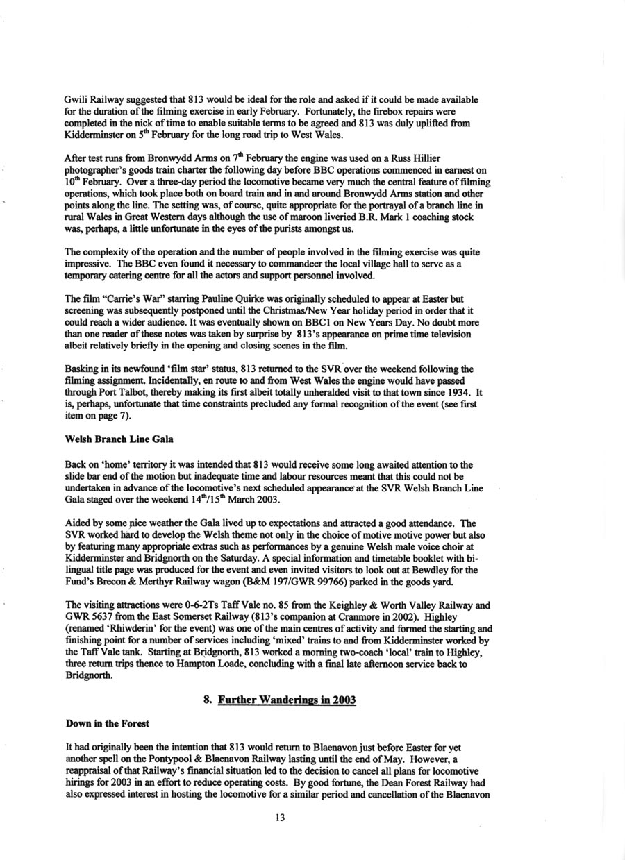 GWR 813 Fund Winter 1998 Newsletter.