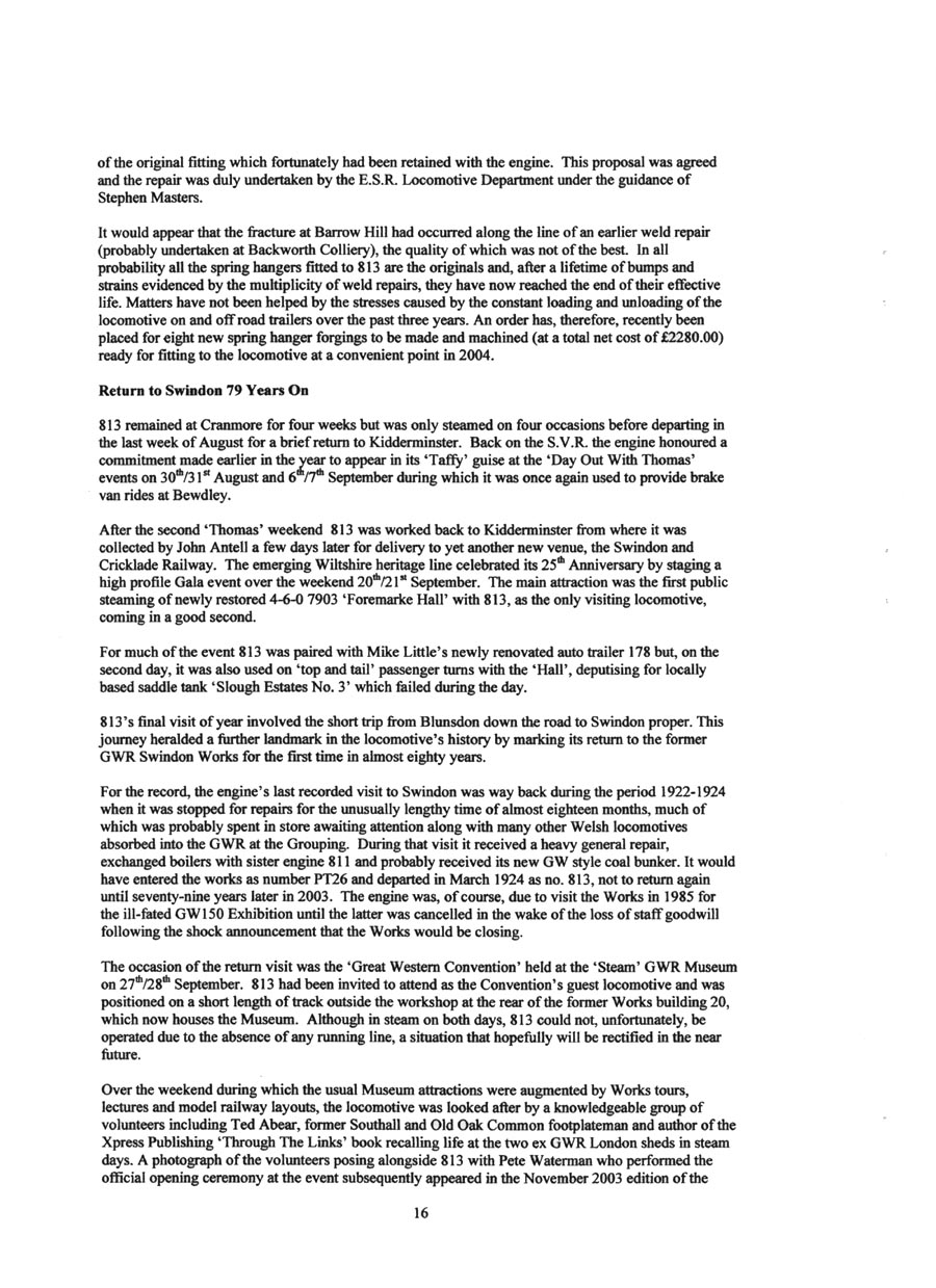 GWR 813 Fund Winter 1998 Newsletter.