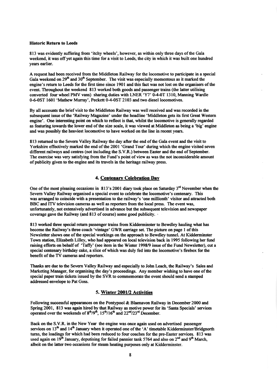 GWR 813 Fund Winter 1998 Newsletter.