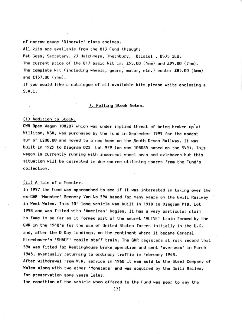 GWR 813 Fund Winter 1998 Newsletter.